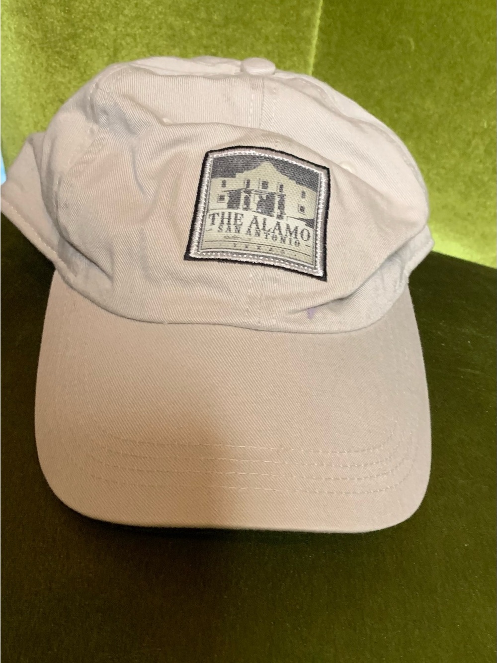 New khaki baseball cap with a patch of The Alamo in San Antonio